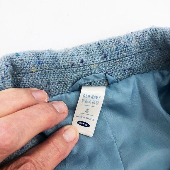 Old Navy Blazer Light Blue Tweed Dark Blue & Yellow Accents 3 Button Size Small - Picture 2 of 8